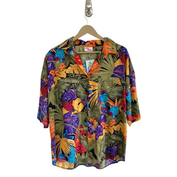 Vintage Jodi HIlls Bright Tropical Button Up Shirt - Picture 1 of 6